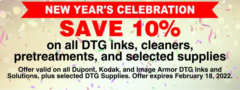 10% Off DTG Inks, Cleaners, Pretreat and More